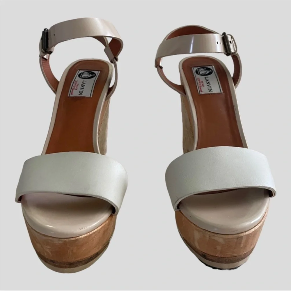 Lanvin Wooden Espadrille Wedge Sandals Size 40